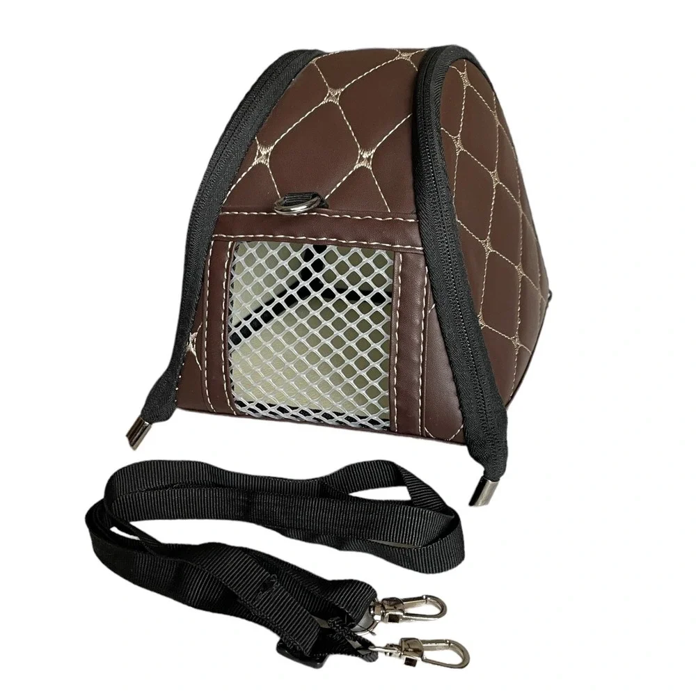 Small Pet Carrier Travel Bag Strap Hamster Gerbil Mouse Ventilated Brown Vinyl